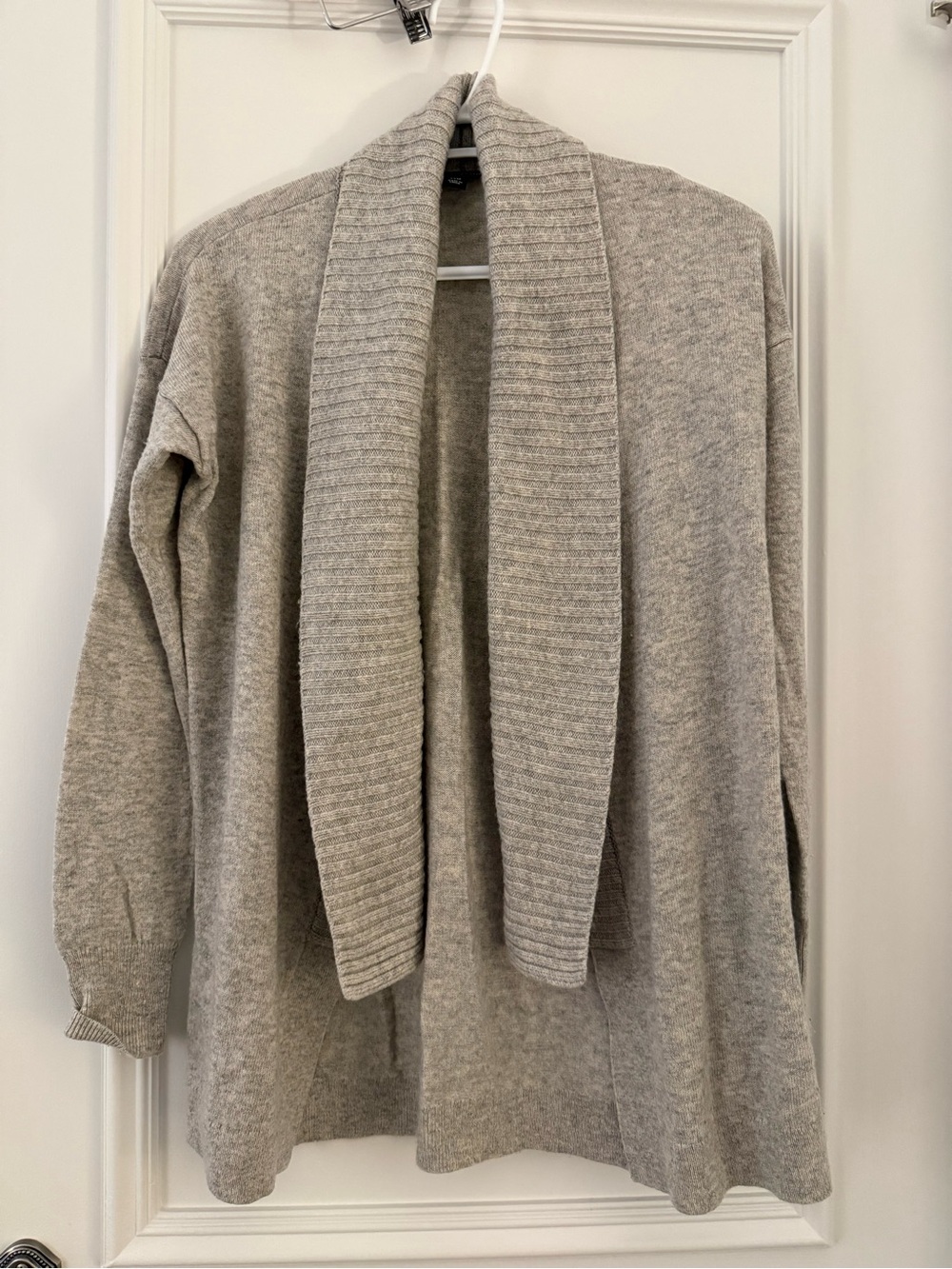 Petite wool blend Ann Taylor Open-Front Shawl-Collar Cardigan - Light Gray